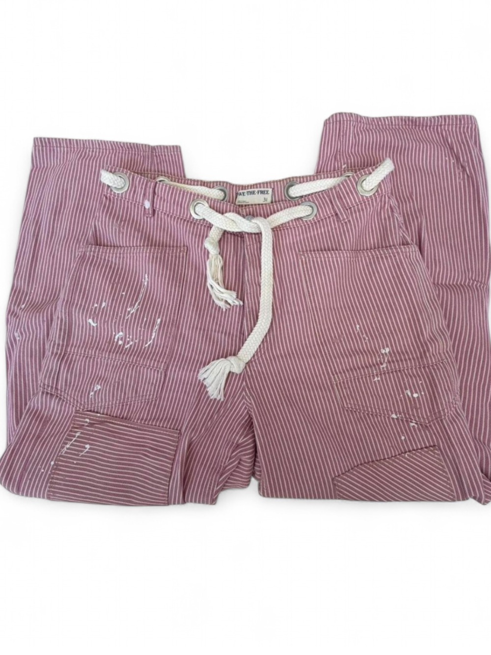 Free People Sold Out Rose Railroad Stripe Moxie Barrel Jeans 31 - Picture 3 of 5
